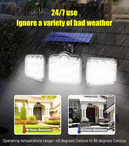 🎁Hot Sale 50% OFF🔥Solar Outdoor Lights 138LED Security Lights,3 Heads Dimmable SpotLights with 3 Modes,IP65 Waterproof