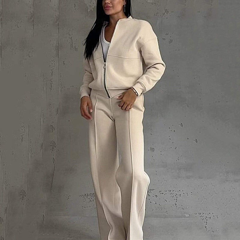 🌸Women's Two-Piece Relaxed Fit Set - Zippered Jacket and Wide-Leg Pants