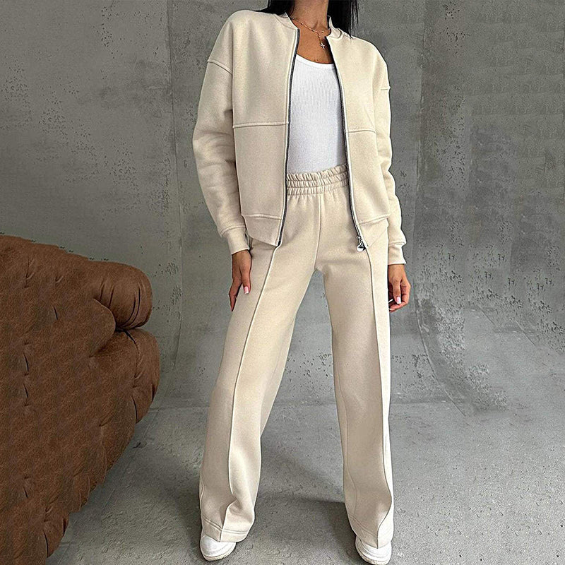 🌸Women's Two-Piece Relaxed Fit Set - Zippered Jacket and Wide-Leg Pants