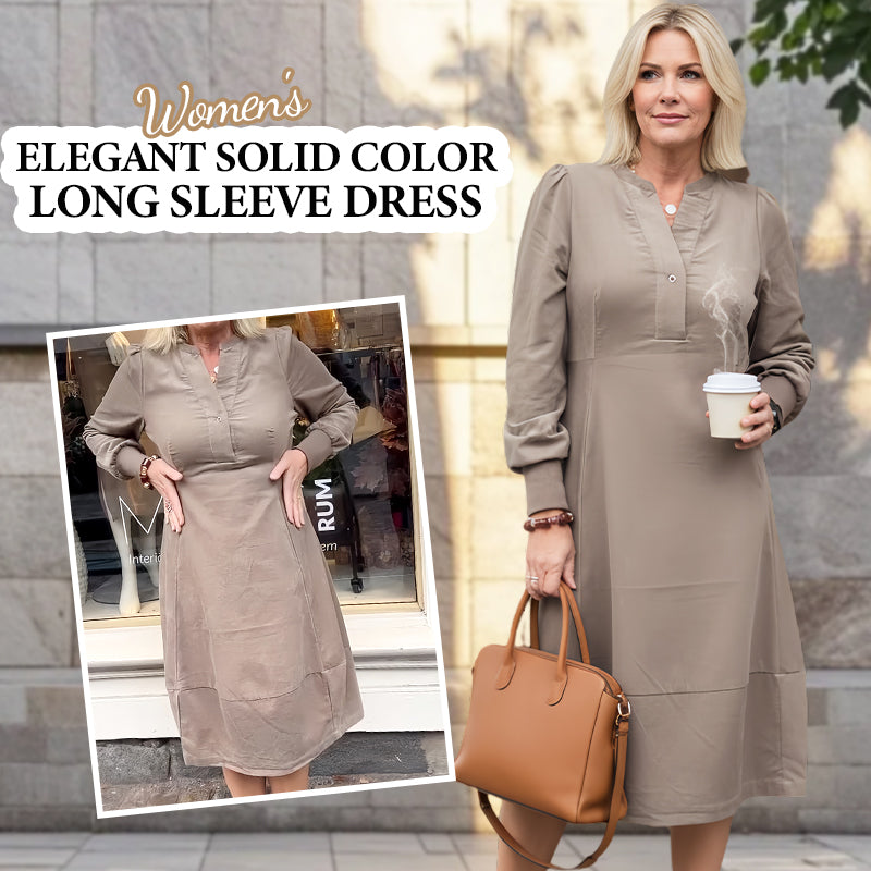 Women’s Elegant Solid Color Long Sleeve Dress