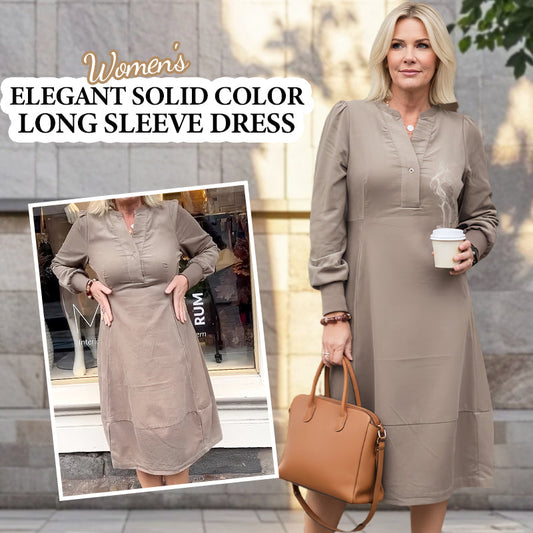 Women’s Elegant Solid Color Long Sleeve Dress