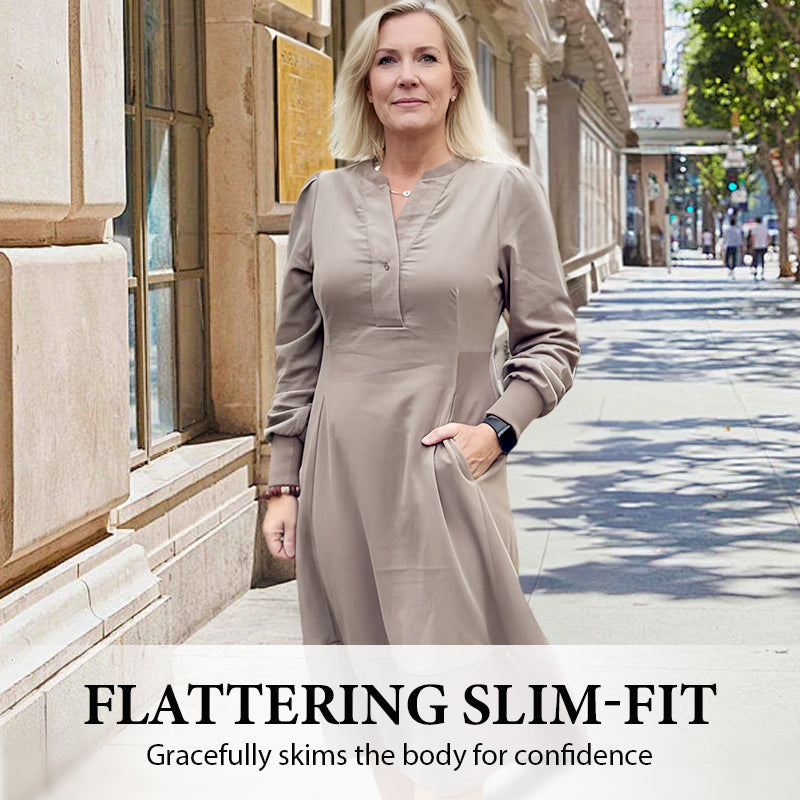 Women’s Elegant Solid Color Long Sleeve Dress