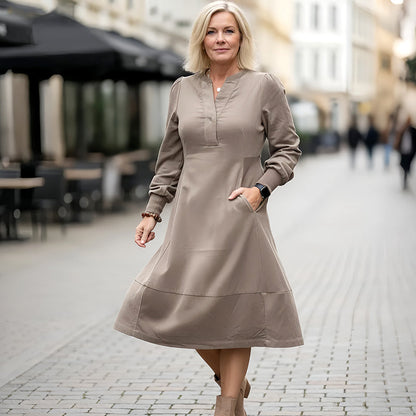 Women’s Elegant Solid Color Long Sleeve Dress